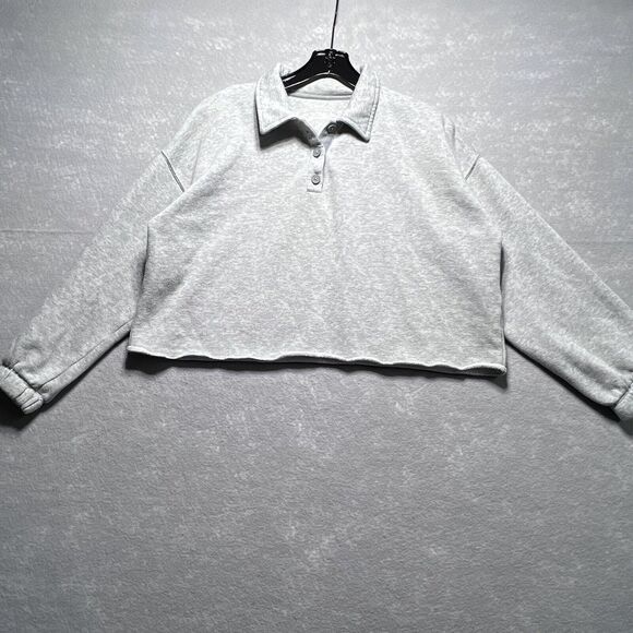 Aerie Gray Crop Long Sleeve Pullover Sweater Button Women’s Size: X-Small - Picture 1 of 9